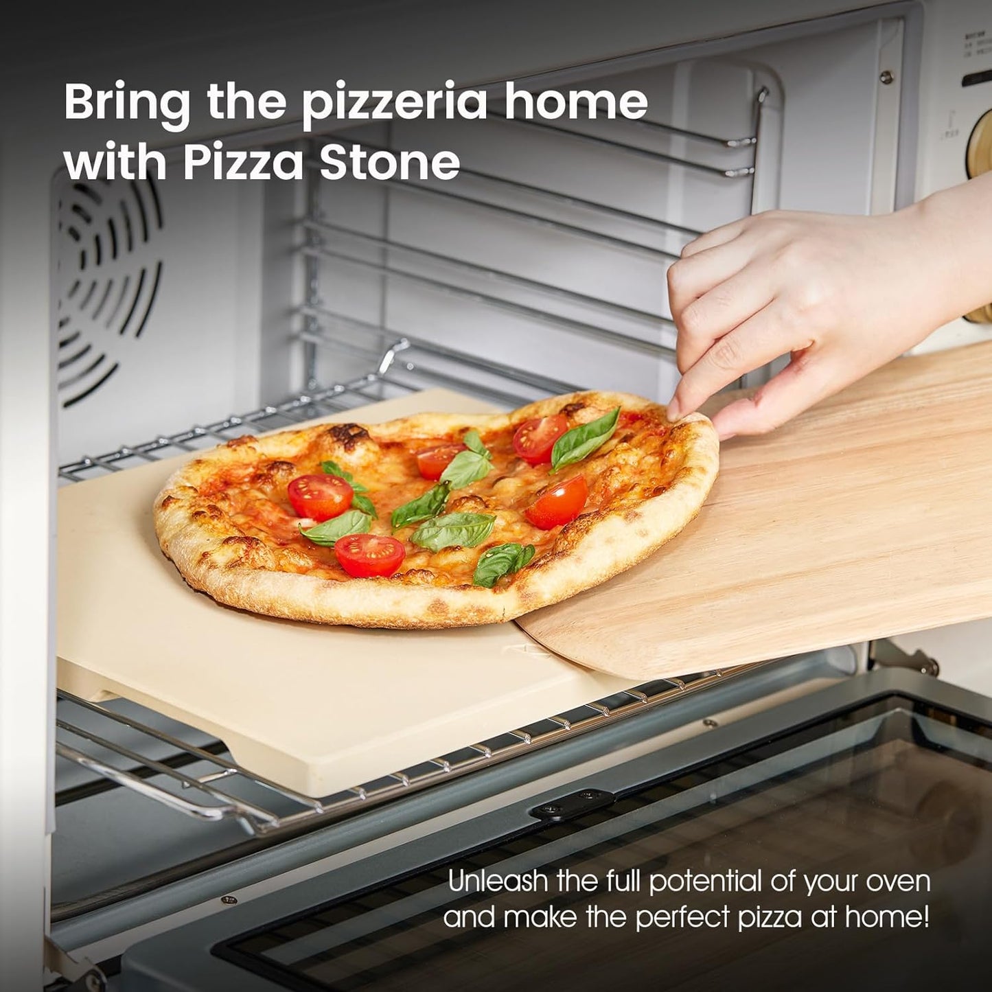 Pizza Stone, 15"x12" Rectangular Pizza Stone for Oven Grill BBQ, Cordierite Baking Stone for Bread, Unique Built-in 4 Handles Cooking Stone
