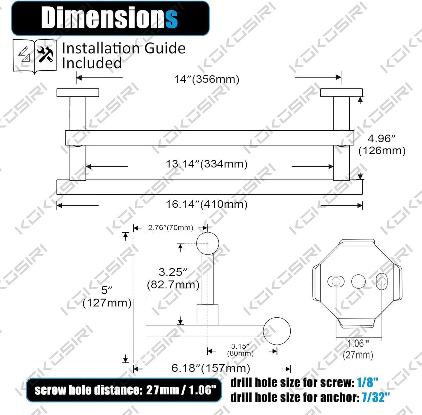 KOKOSIRI Hand Towel Bar 16-Inch Towel Holder Bathroom Rack for Bath Cabinet Towel Rails Oil Rubbed Bronze Stainless Steel B5009ORB-L16