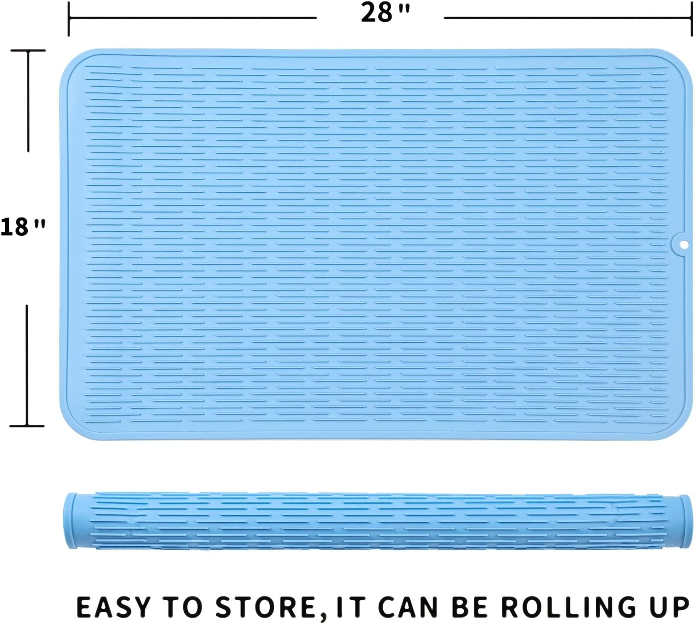 Silicone Dish Drying Mat for Multiple Usage,Easy clean,Eco-friendly,Heat-resistant Silicone Mat for Kitchen Counter or Sink,Refrigerator or Drawer Liner Light Blue 3XL 28 inches x 18 inches