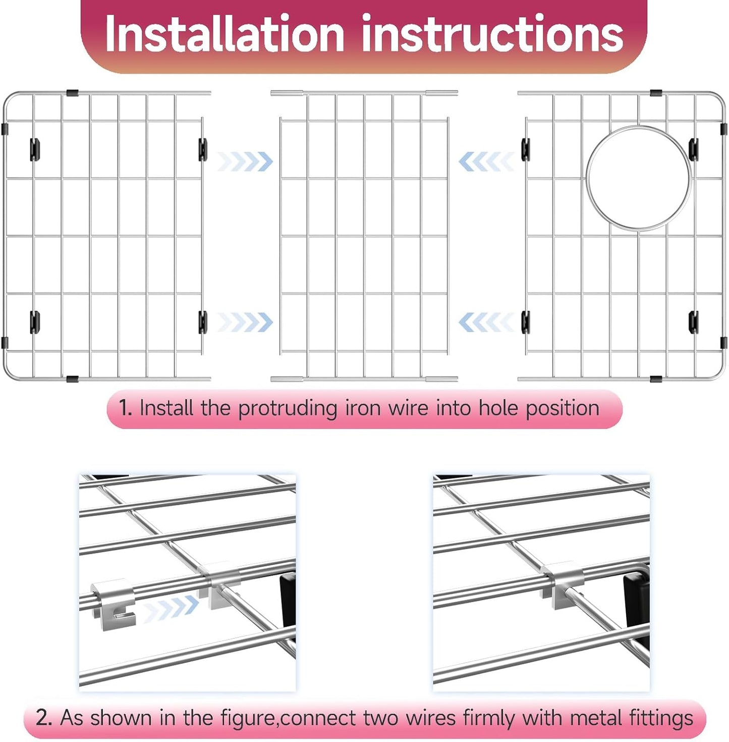 28-1/4" x 14-1/4" x 1-1/4" Stainless Steel Sink Rack for Bottom of Sink, Metal Sink Protectors For Kitchen Sink, Sink Grid, Sink Bottom Grid with Side Drain, Kitchen Sink Grid with Sink Strainer