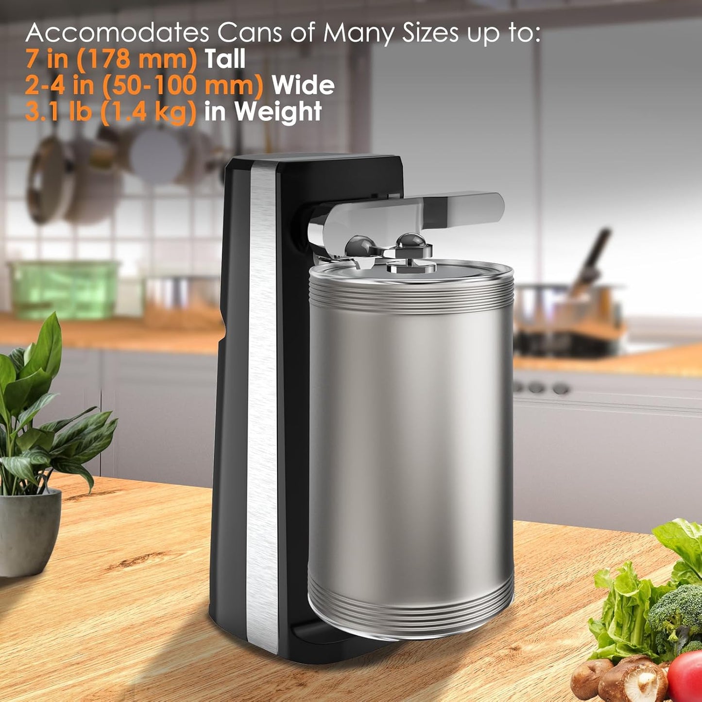 Davivy Electric Can Opener,Stainless Steel Tall Automatic Can Opener, Knife Sharpener and Bottle Opener (Black)