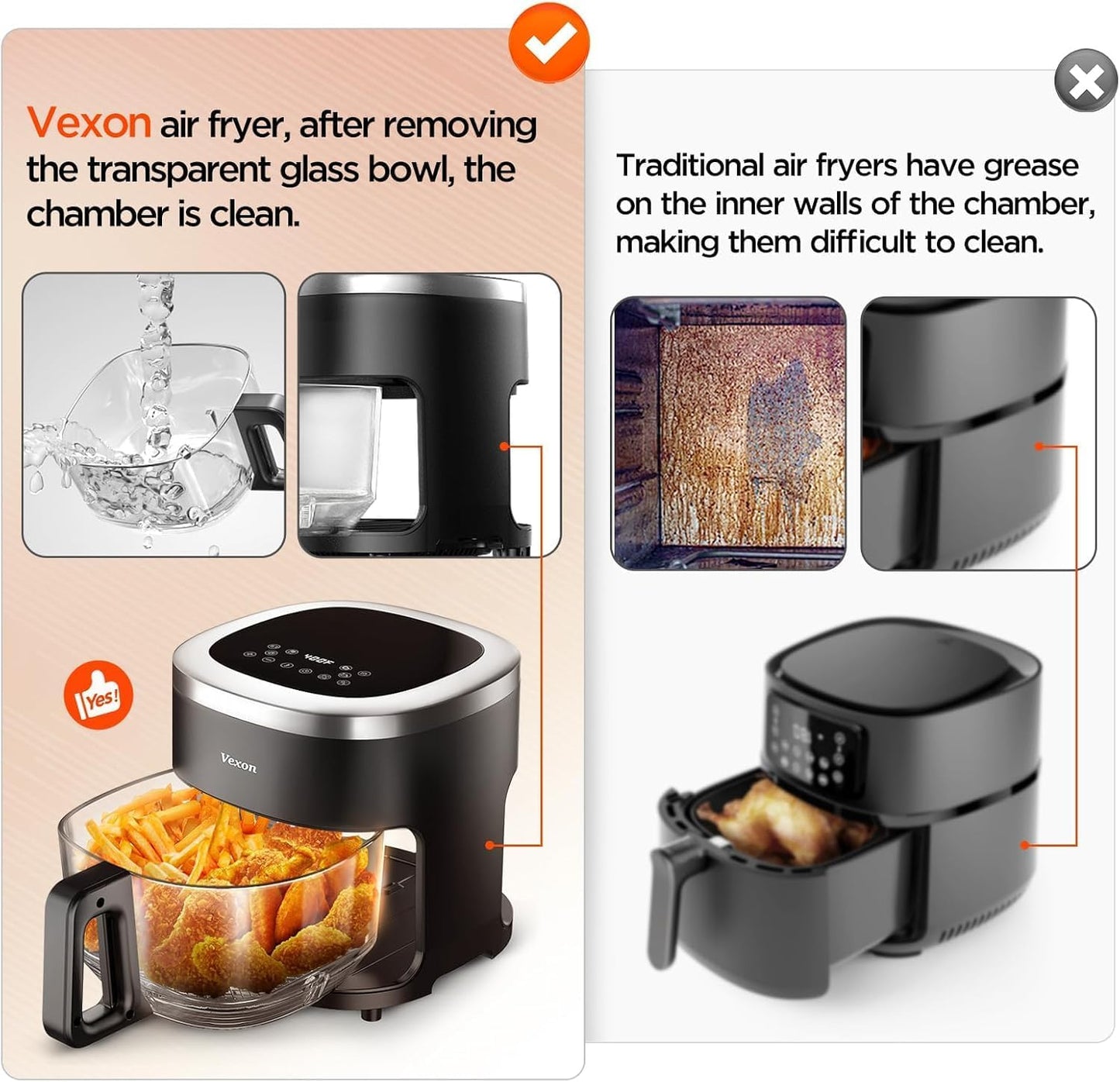 Glass Air Fryer,4.5QT Air Fryer with Viewing Glass Pot, Air Fry, Roast, Reheat, Dehydrate, Air Crisp Technology,Nonstick & Dishwasher Safe Basket,97% Less Oil,Features Digital Timer