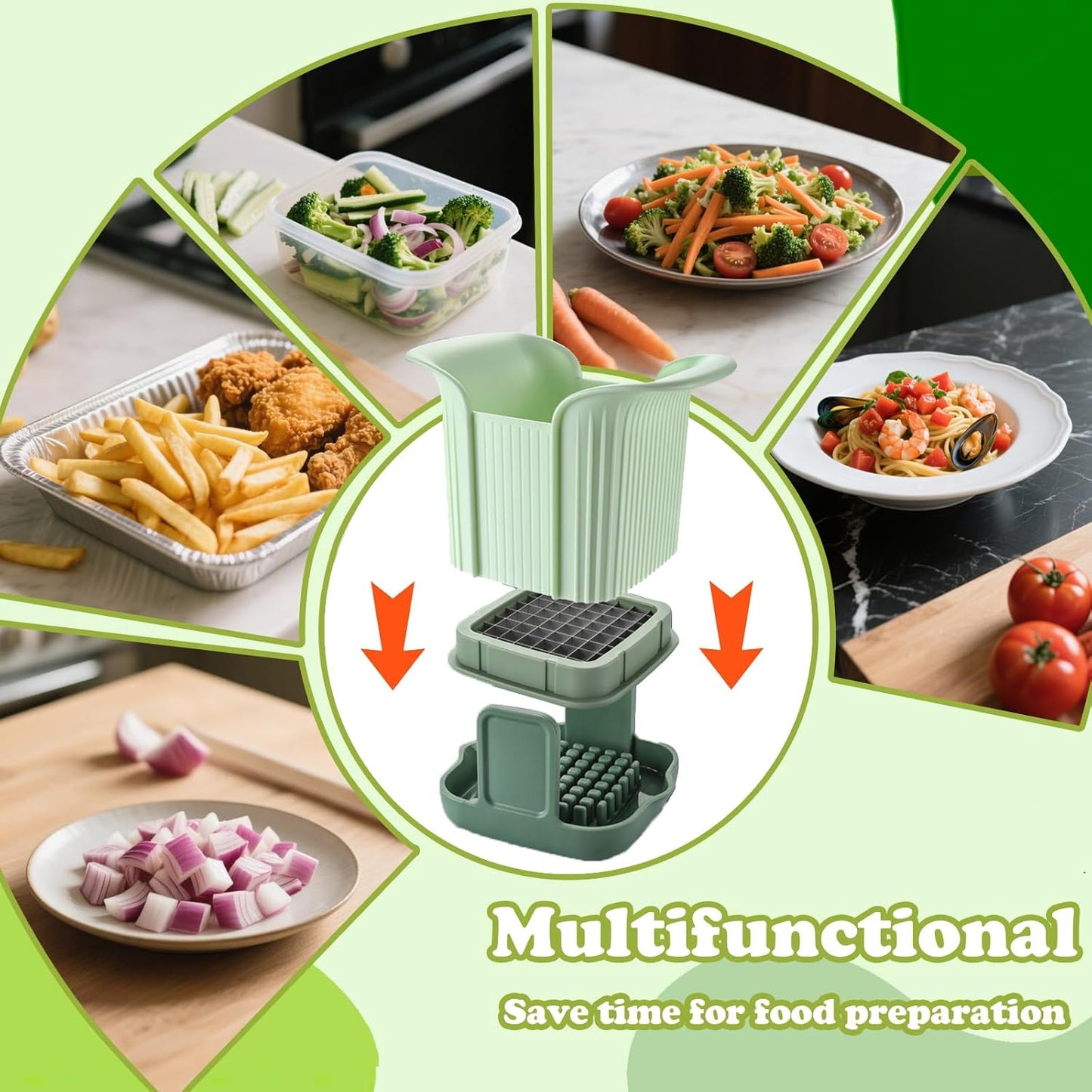 FANTEXY Onion Chopper - French Fry Cutter For Potatoes And Fruit Cutting Machine, Stainless Steel Vegetable Dicer With Grid Blades, Food Chopper With Container Manual Hand Mandoline Slicer For Kitchen