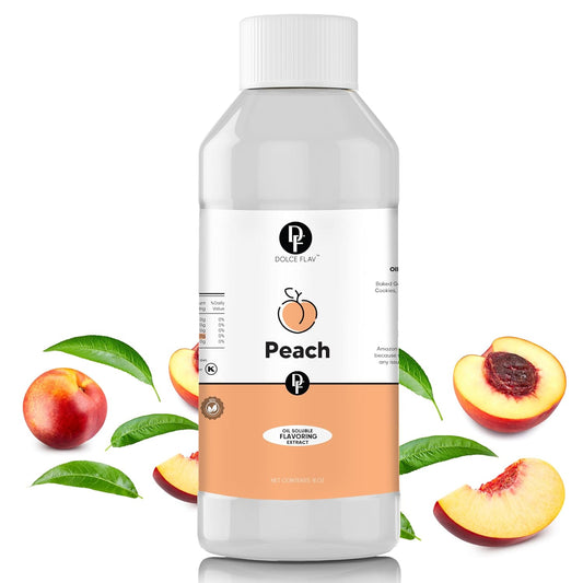 Dolce Flav Peach Extract (Oil-Soluble) 8 oz – Kosher, Sugar-Free, Concentrated Juicy Peach Flavoring for Baking, Chocolates & Desserts, Includes Measured Dropper