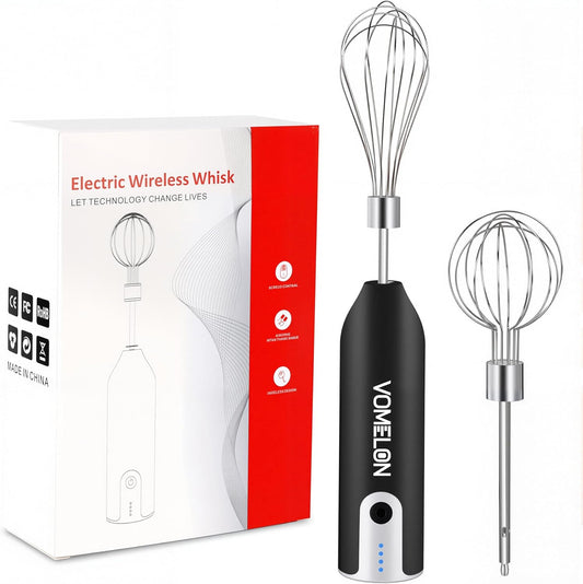 Electric Hand Mixer Whisk| Wireless Rechargeable Handheld Egg Beater with 2 Stainless Steel Mixing Heads | Portable Kitchen Aid Hand Mixer for Egg, Milkshake Cream, Cake, Baking & Cooking-Black