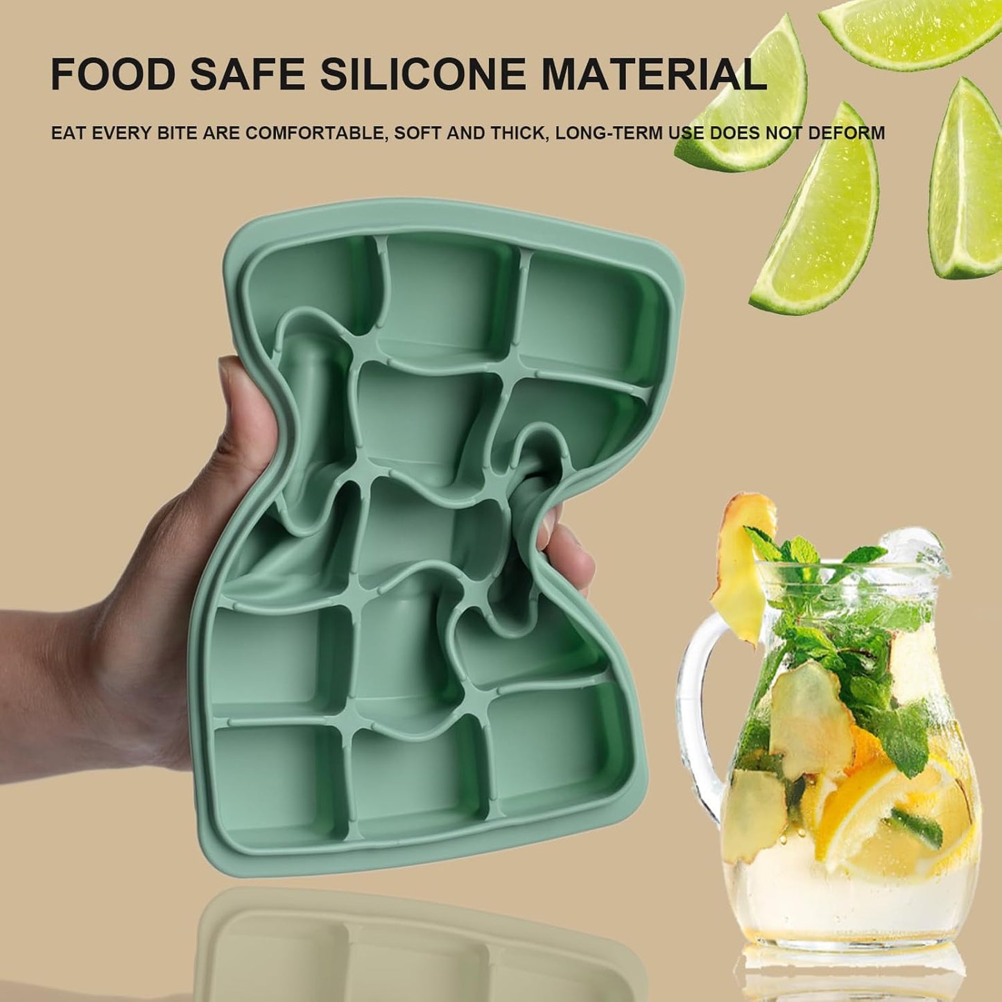 Ice Cube Trays Set of 3, Easy Release 15 Flexible Silicone Ice Cube Molds with Removable Lid Reusable Freezer Ice Trays Stackable for Whiskey, Baby Food, Green