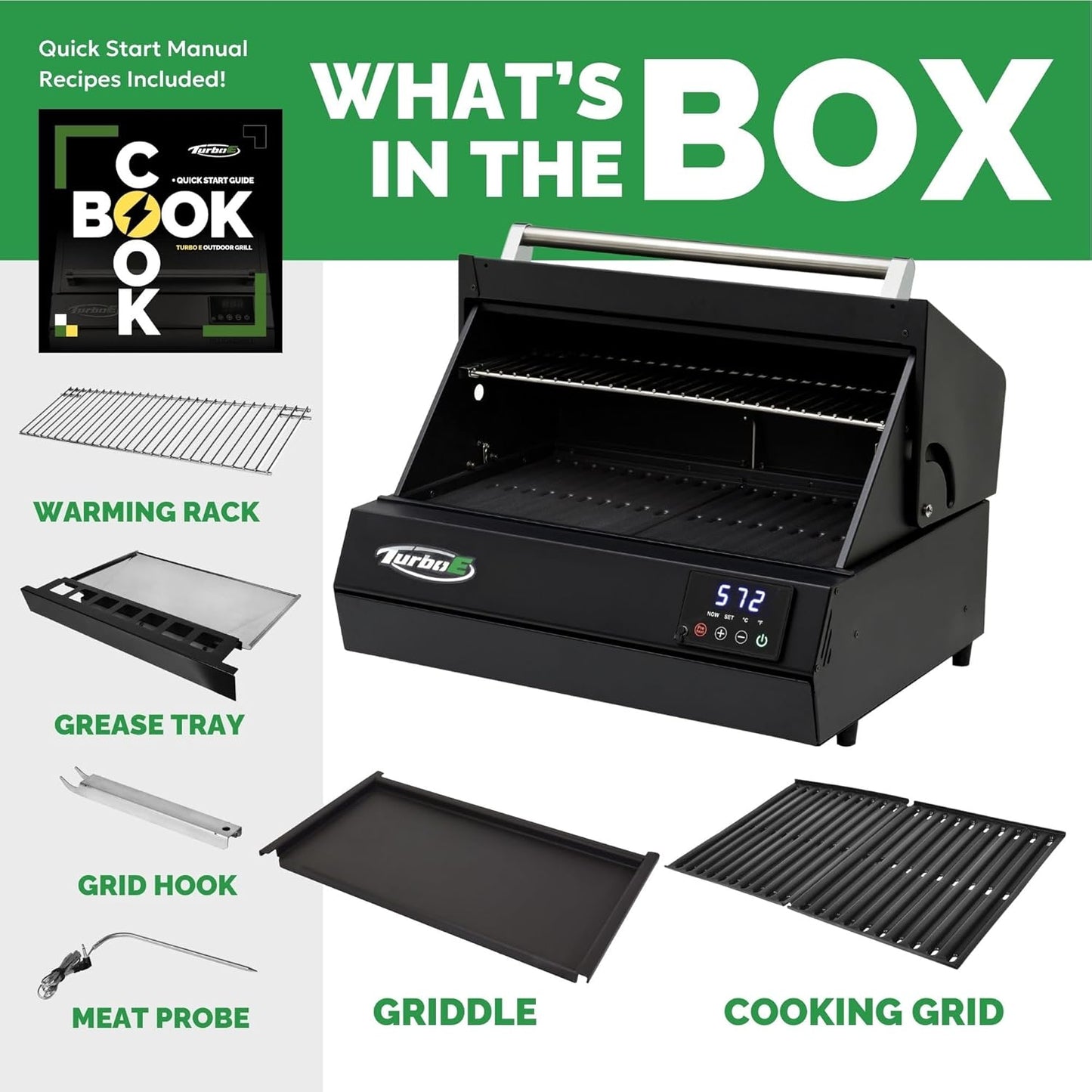 Turbo E Outdoor Electric Grill by PLUGNGRILL - High-Power 1700W Infrared Grill Technology - 24-Inch Smart BBQ Grill with Probe & Digital Display for Precise Cooking & Searing (Turbo E Griddle Set)