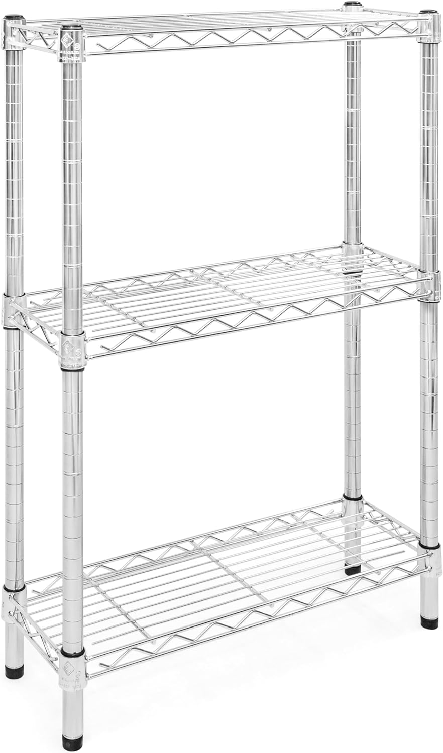 Shelving Inc. 8" d x 24" w Chrome Wire Shelving with 3 Tier Shelves, Weight Capacity 800lbs Per Shelf