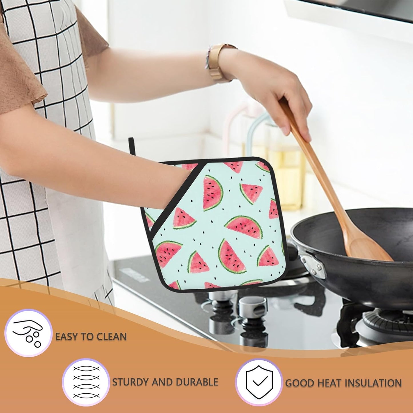 Summer Watermelon Pot Holder Set of 2,Kitchen Heat Resistant Potholder for Women Men BBQ Cooking Baking
