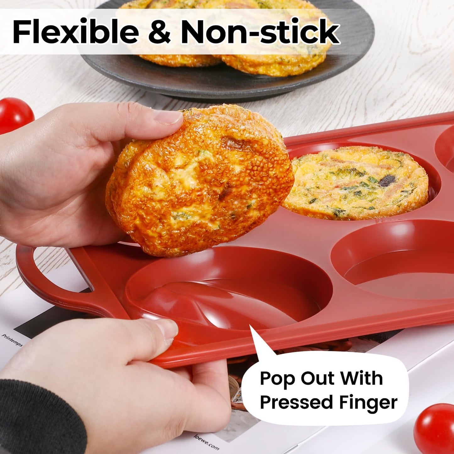 CAKETIME Muffin Top Pan Non Stick, 4 Inch Metal Frame Round Egg Baking Pan for Oven English Muffins, Whoopie Pies, Corn Bread, Egg Bites, Breakfast Sandwiches Tarts 3 Pack Brown