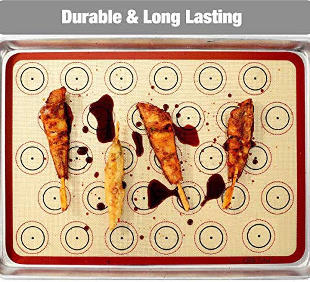 Macaron Silicone Baking Mat - Set of 2 Non Stick Silicon Macaroon Baking Sheet Cookie Liner(BPA Free/Reusable/Half Sheet),Perfect Cooking Kit for Macarons,Pastry,Cake and Bread Making (Red)