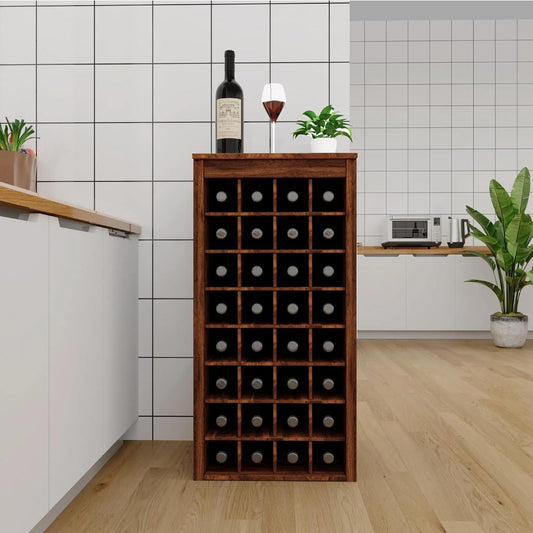 WERSMT 8-Tier Wine Rack Freestanding Floor, 32 Bottles Wood Wine Rack Counter for Small Space, Farmhouse Stackable Modular Wine Bottle Holder Rack, Walnut