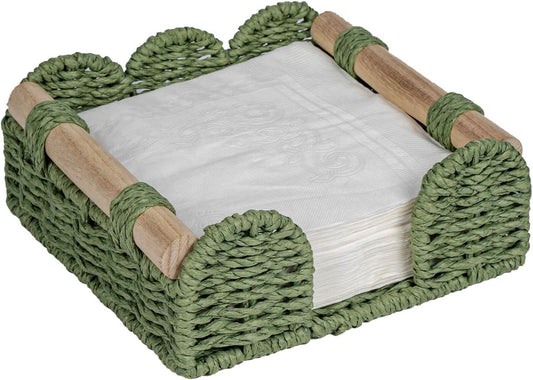 CubesLand Scalloped Napkin Holder for Table, Farmhouse Warming Home Kitchen Decor, Paper Rope Flat Napkin Dispenser Guest Towel Tray for Bathroom, Disposable Napkin Basket for Dining Table, Green