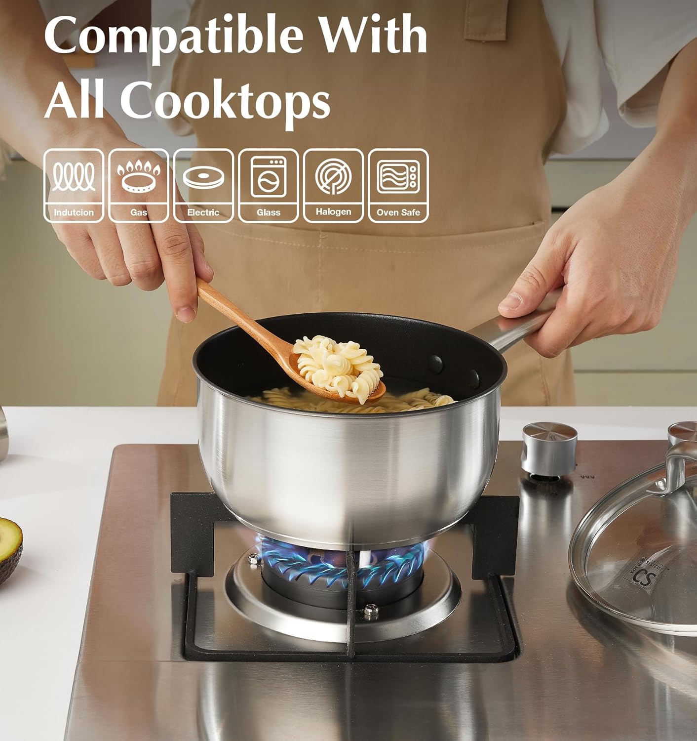 KOCH SYSTEME CS Stainless Steel Saucepan Set, 1QT & 2QT & 3QT Stainless Steel Sauce Pan with Nonstick Coating, Induticon Sauce Pan Sets with Lids, Easy to Clean, Oven Safe