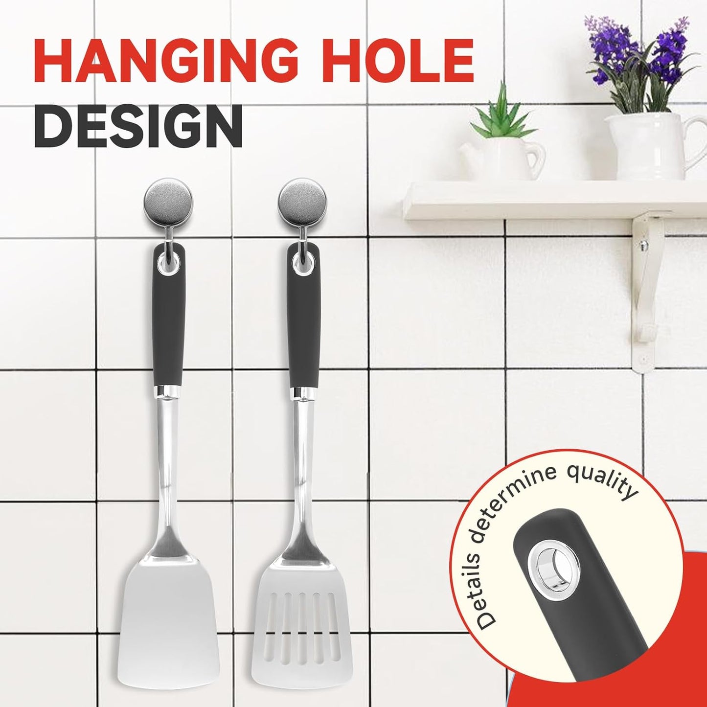 2 Pcs Stainless Steel Spatulas Set,14.2 Silver Slotted Turner, Solid Turner, Kitchen Cooking Utensils Set, High Heat Resistant, Grilling Frying Serving Food, Easy to Clean