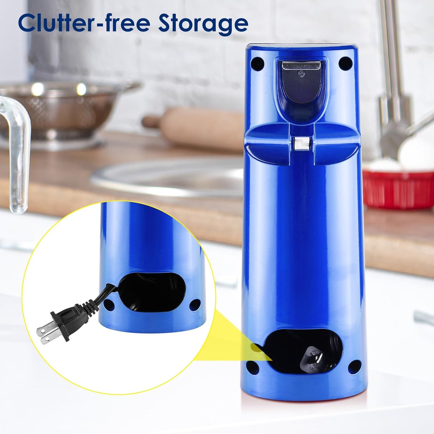 Davivy Electric Can Opener for One Touch Lid Opening,Removable Stainless Steel Cutter and 3-in-1 Design with Knife Sharpener and Bottle Opener. Blue