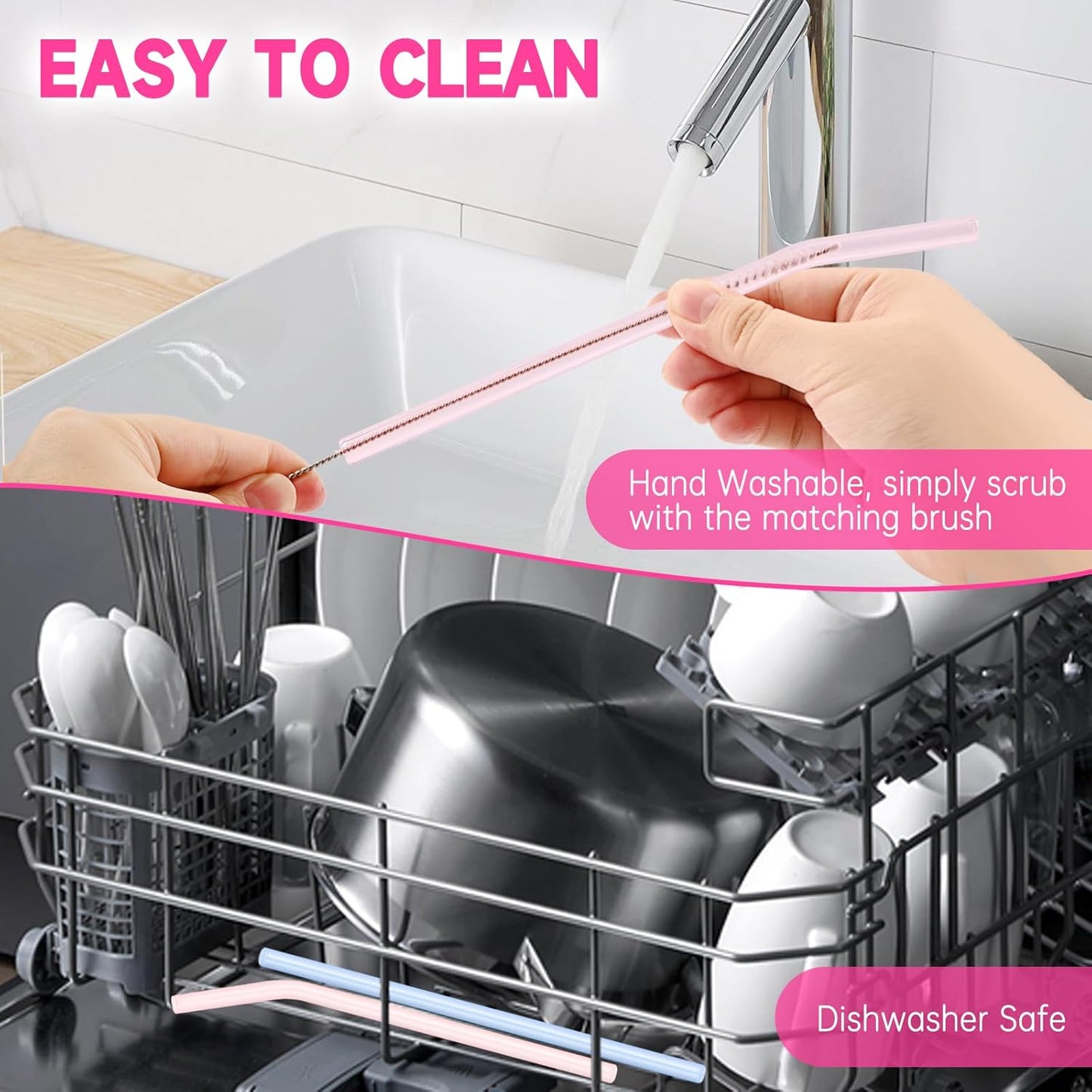 10 Pcs Reusable Glass Drinking Straws, 8” Colorful Glass Straws Shatter Resistant with 2 Cleaning Brush, Set of 5 Straight and 5 Bent Reusable Straw for Beverages, Milk, Juices, Dishwasher Safe