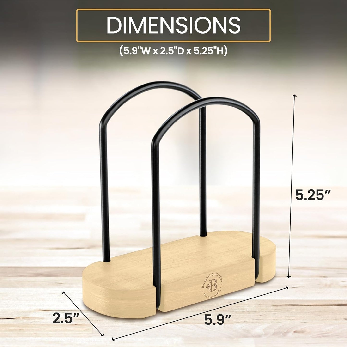 Napkin Holder for Table - Bamboo and Black Iron Standing Napkin Dispenser, Non-Slip Paper Napkin Holder for Kitchen, Farmhouse, Dining Table, Restaurant, Outdoor Use - Rustic and Elegant Design