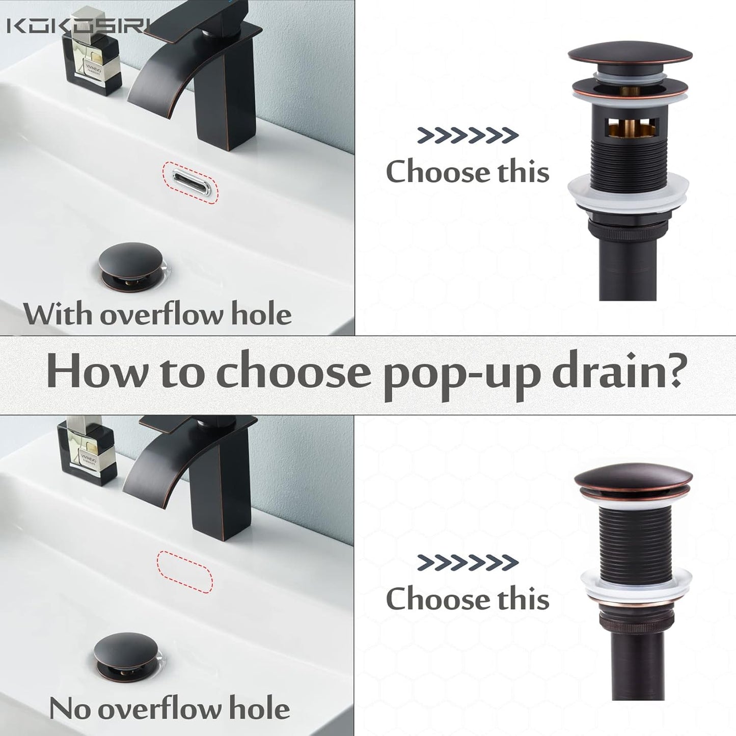 KOKOSIRI Pop Up Sink Drain with Strainer Basket, Oil Rubbed Bronze Bathroom Sink Drain with Detachable Hair Catcher Anti Clogging for Vanity Vessel Sink Without Overflow, C1002ORB