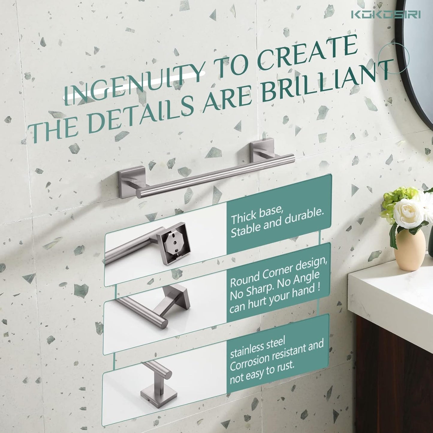 KOKOSIRI Towel Holder 12 Inch Bathroom Hand Towel Bar for Bath Kitchen Toilet Brushed Nickel Stainless Steel B4005BR-L12