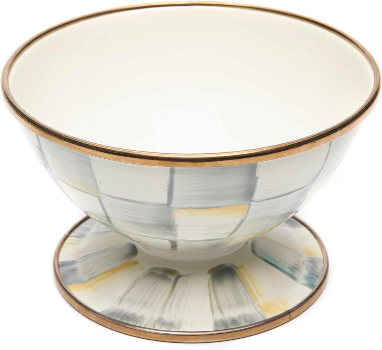 MACKENZIE-CHILDS Enamel Ice Cream Bowl, Serving Bowls for Entertaining, 2-Cup Capacity, Gray-and-White Sterling Check