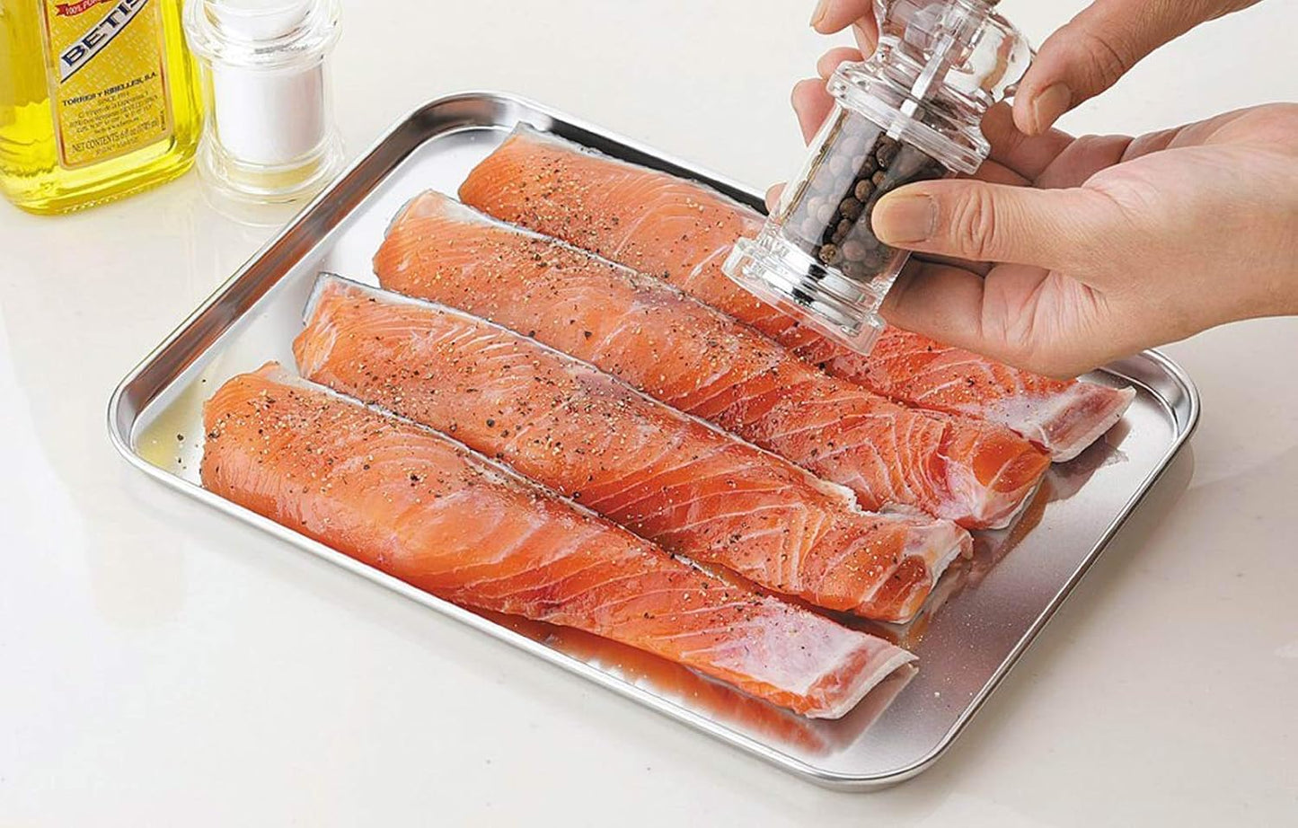 TeamFar Baking Pan with Rack Set of 4, 12.5’’ x 9.5’’ Stainless Steel Toaster Oven Baking Pan with Cooling Rack, Healthy & Non Toxic, Easy Clean& Mirror Finish, Dishwasher Safe - (2 Pans + 2 Racks)