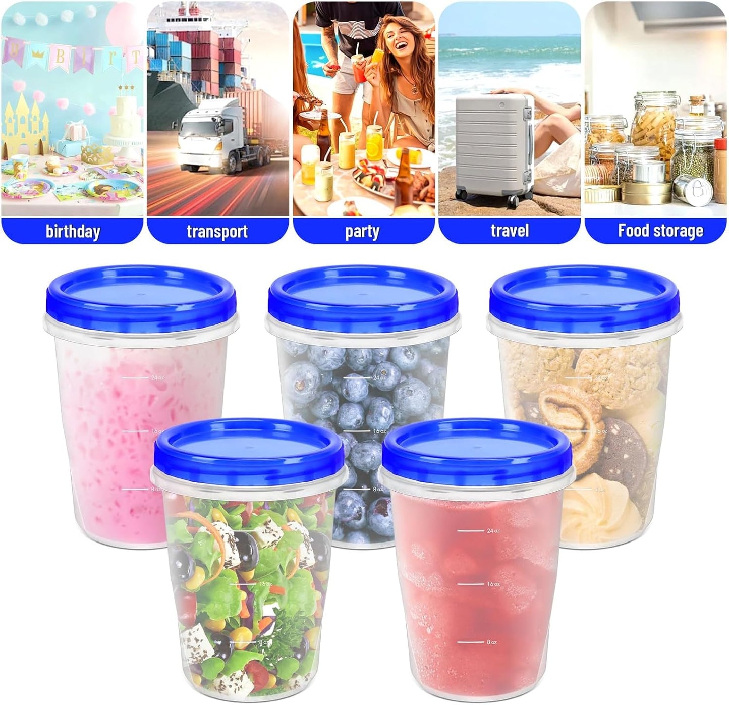 12 Pack Freezer Containers with Screw On Lids, 32 Oz Stackable Reusable Plastic Storage Container, Airtight Plastic Food Storage Containers with Twist Top Lids for Food Soup Jello Sauce