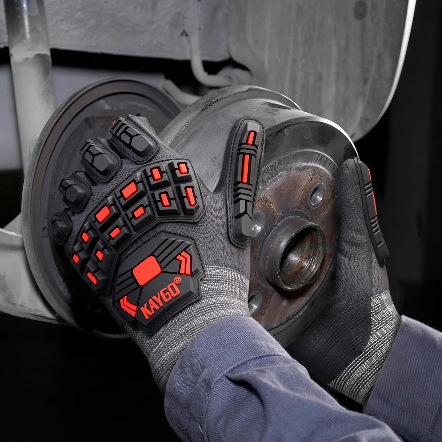 KAYGO Impact Reducing Work Gloves for Men,3 Pairs KG18N TPR Safety Work Gloves MicroFoam Nitrile Coated, Seamless Knit Nylon, Ideal for General Purpose,S