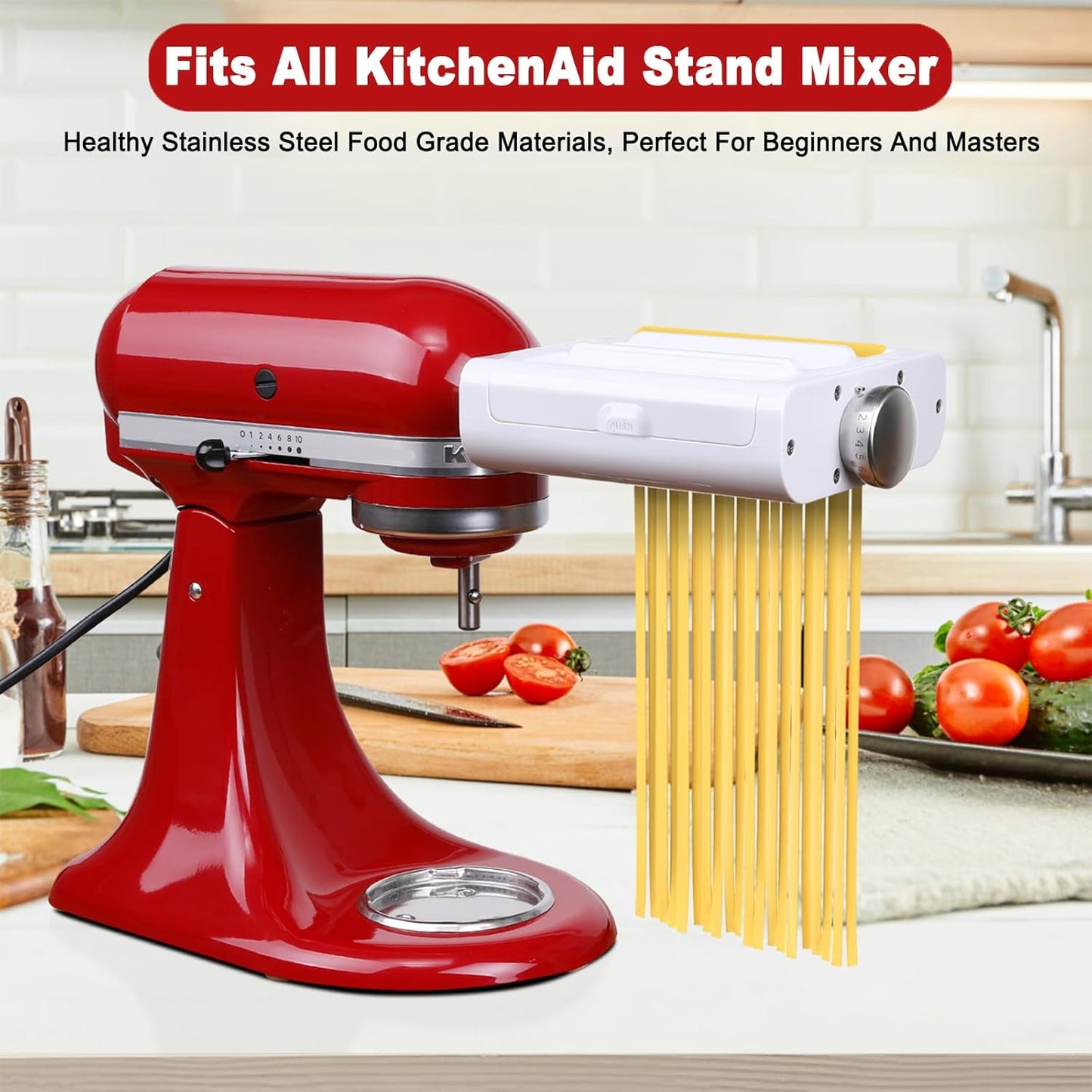 RETHONE Pasta Maker Attachment for KitchenAid Stand Mixers -3 in 1 Set Pasta Attachments includes Pasta Roller, Spaghetti Fettuccine Cutter, Pasta Machine Attachment Accessories for KitchenAid