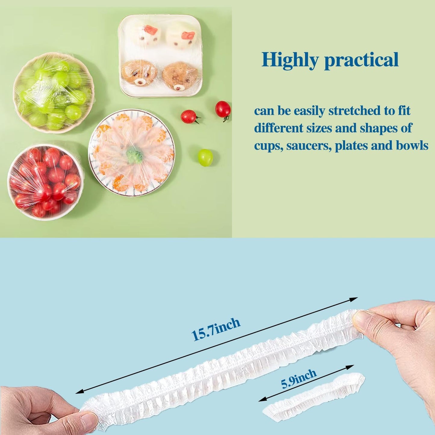 200PCS Reusable Elastic Bowl Covers, Plastic Food Covers with Elastic Edges,Airtight Stretchable Bowl Lids for Refrigerator Storage,Leftovers & Meal Prep,BPA Free,Assorted Sizes