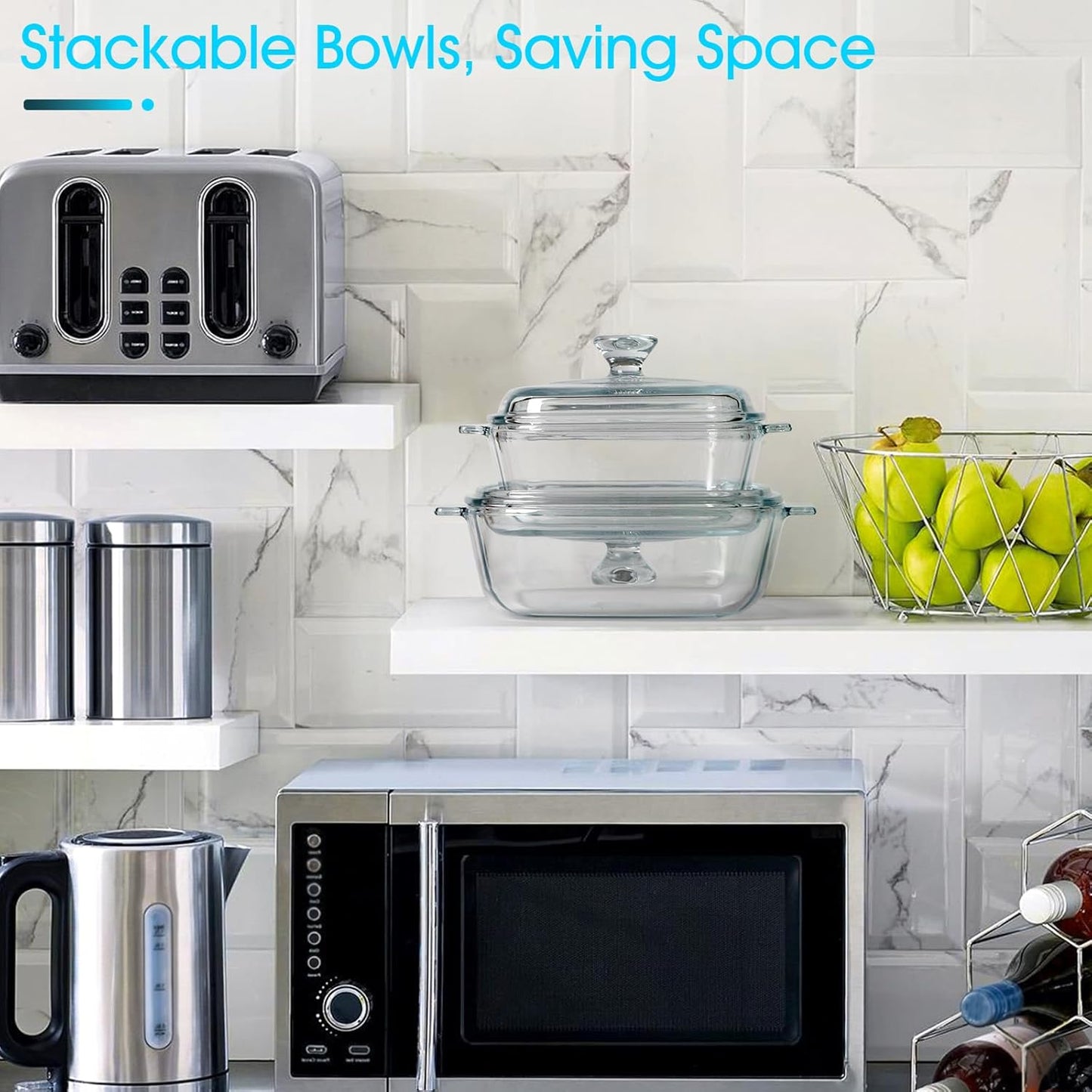 NUTRIUPS Mini Glass Casserole Dish with Lid Oven Safe Square Casserole Dish Set 2 Pack (5.9in+6.8in) Microwave Bowl With Glass Lid （0.8L+1.2L）