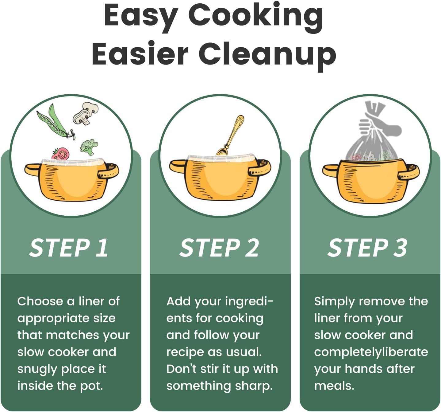 KOOC Slow Cooker Liners 11"x17" 10 count Middle Size Disposable Plastic Bags Pot Liners Cooking Bags Fit 3 qt to 4 qt Pot BPA Free