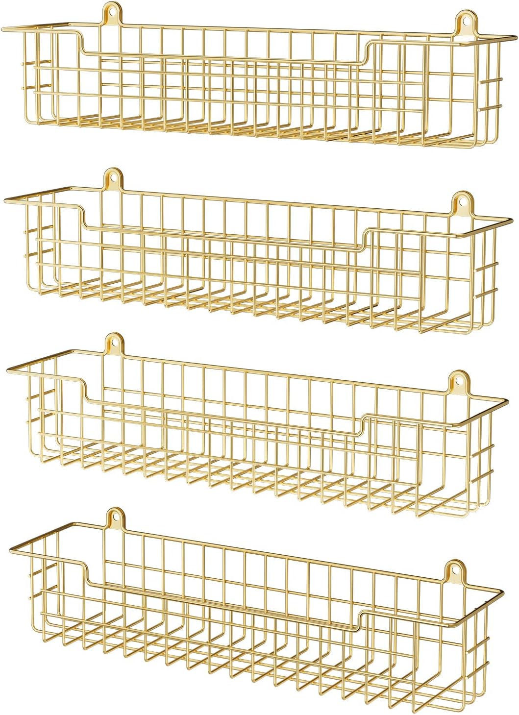 Spice Rack, 4-Pack Seasoning Organizer Wall Mount for Kitchen Storage Organization, Spice Holder Shelf Saving Space for Cabinet, RV, Pantry, Gold