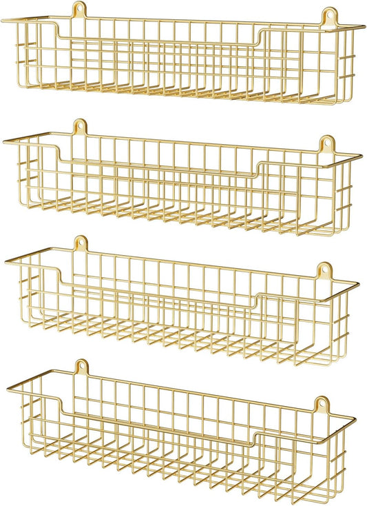 Spice Rack, 4-Pack Seasoning Organizer Wall Mount for Kitchen Storage Organization, Spice Holder Shelf Saving Space for Cabinet, RV, Pantry, Gold