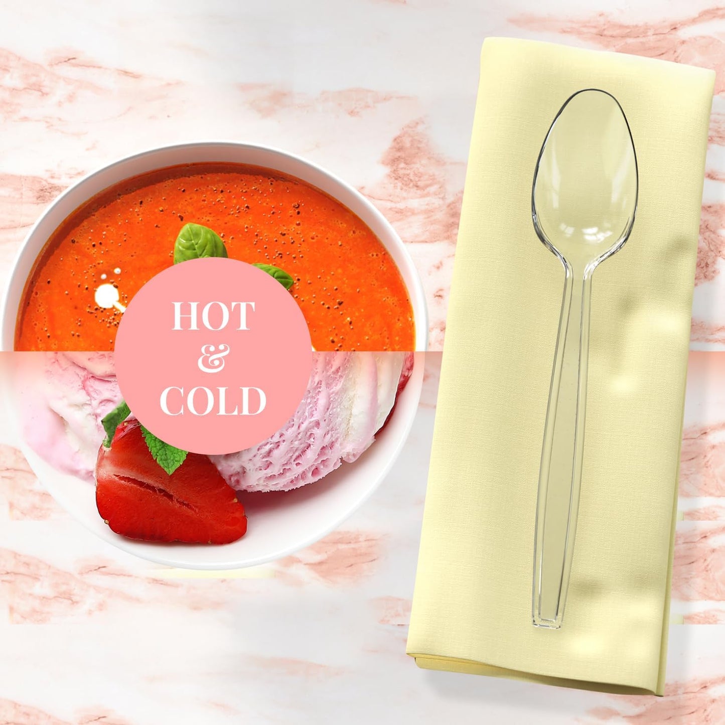 Prestee 500 Clear Plastic Spoons - 6 Inch Disposable Spoon Bulk Pack - Heavy Duty Cutlery for Events - Clear Plastic Spoons 500 Count - Disposable Silverware for Parties and Gatherings