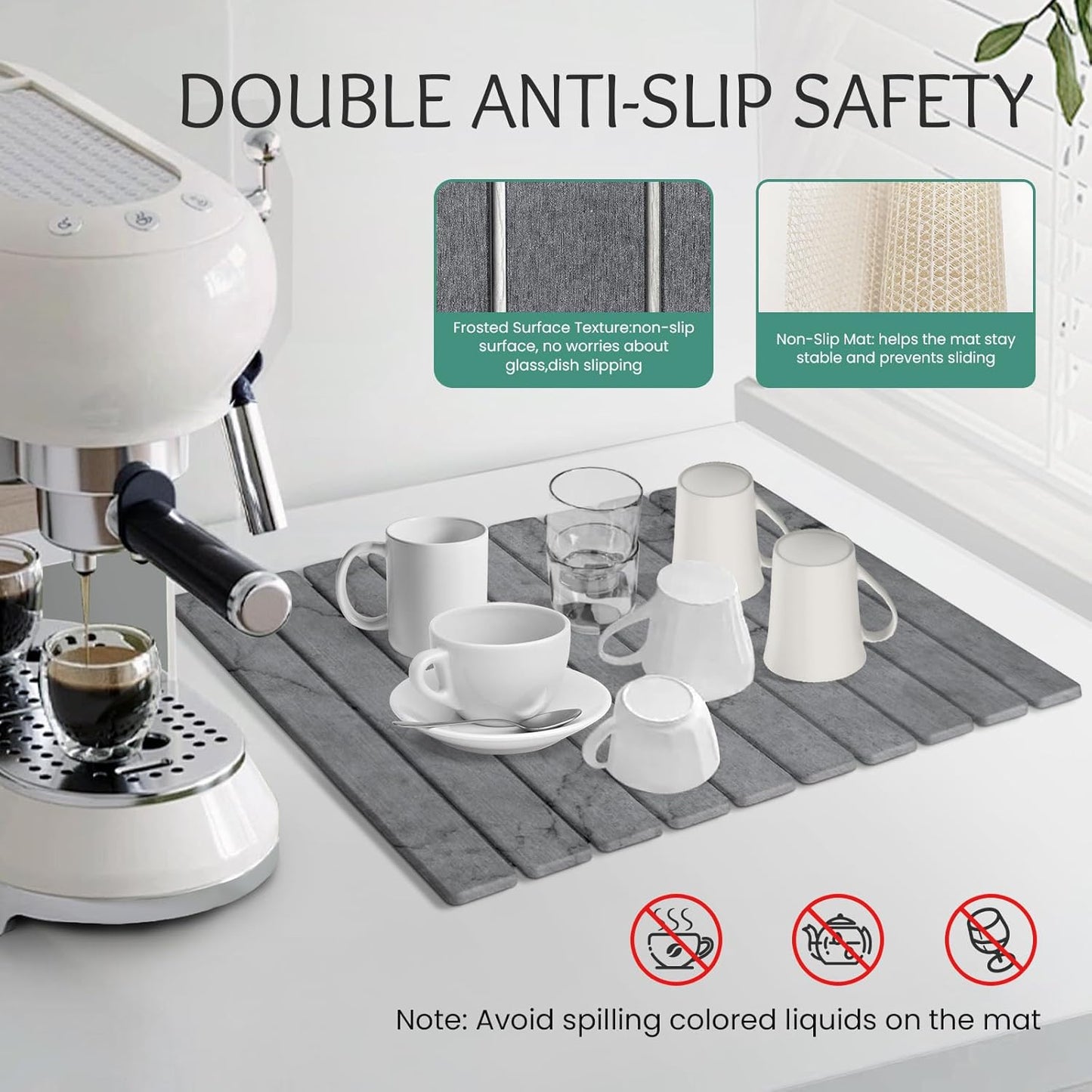 Stone Dish Drying Mat Collapsible Diatomaceous Earth Absorbent Mat Quick Dish Drying Pad Dish Rack Pad Match Any Counterto Multiple Usage for Kitchen,Bathroom (Dark-Gray Marble Pattern, 24"L x 16"W)