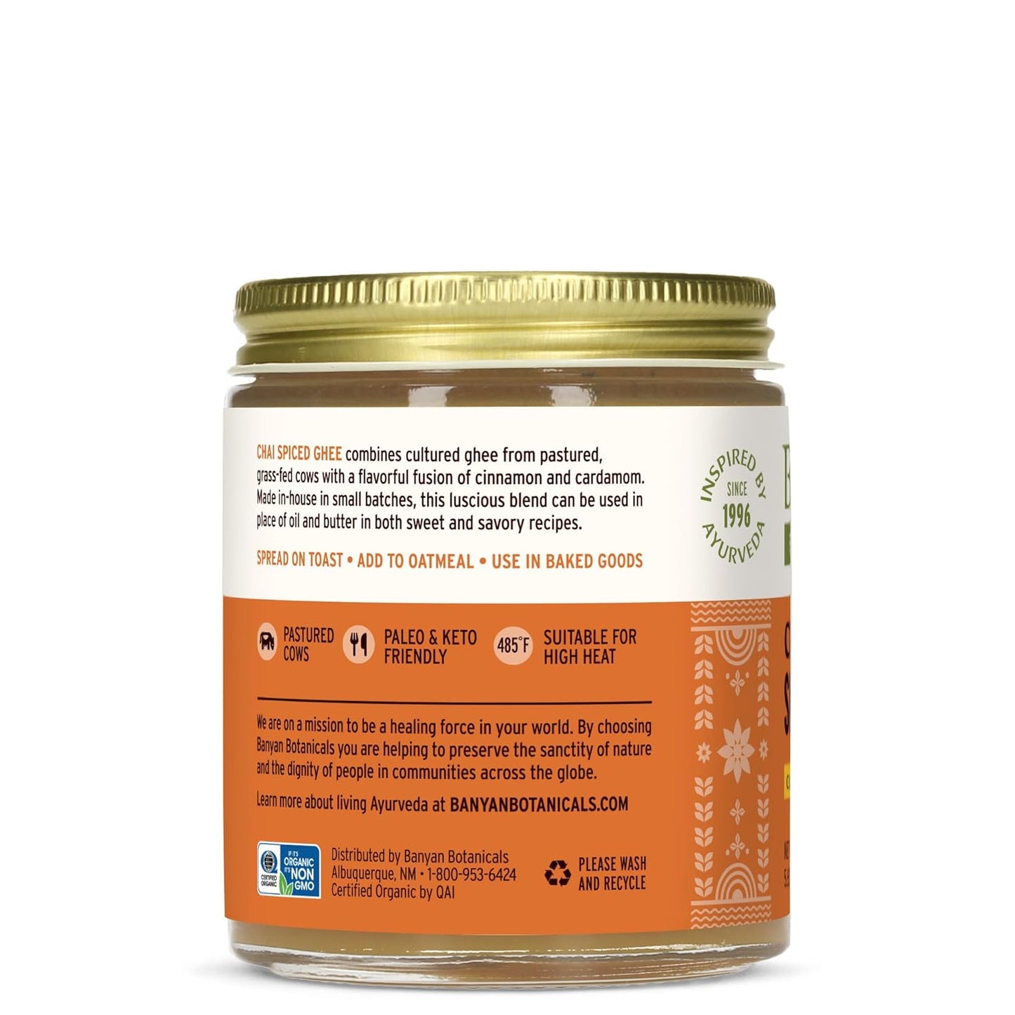 Banyan Botanicals Chai Spiced Ghee – Cultured Organic Ghee (Clarified Butter) with Cinnamon & Cardamom – Tasty Oil & Butter Alternative for Cooking & Baking – 5.65 oz – Non-GMO Gluten Free Vegetarian