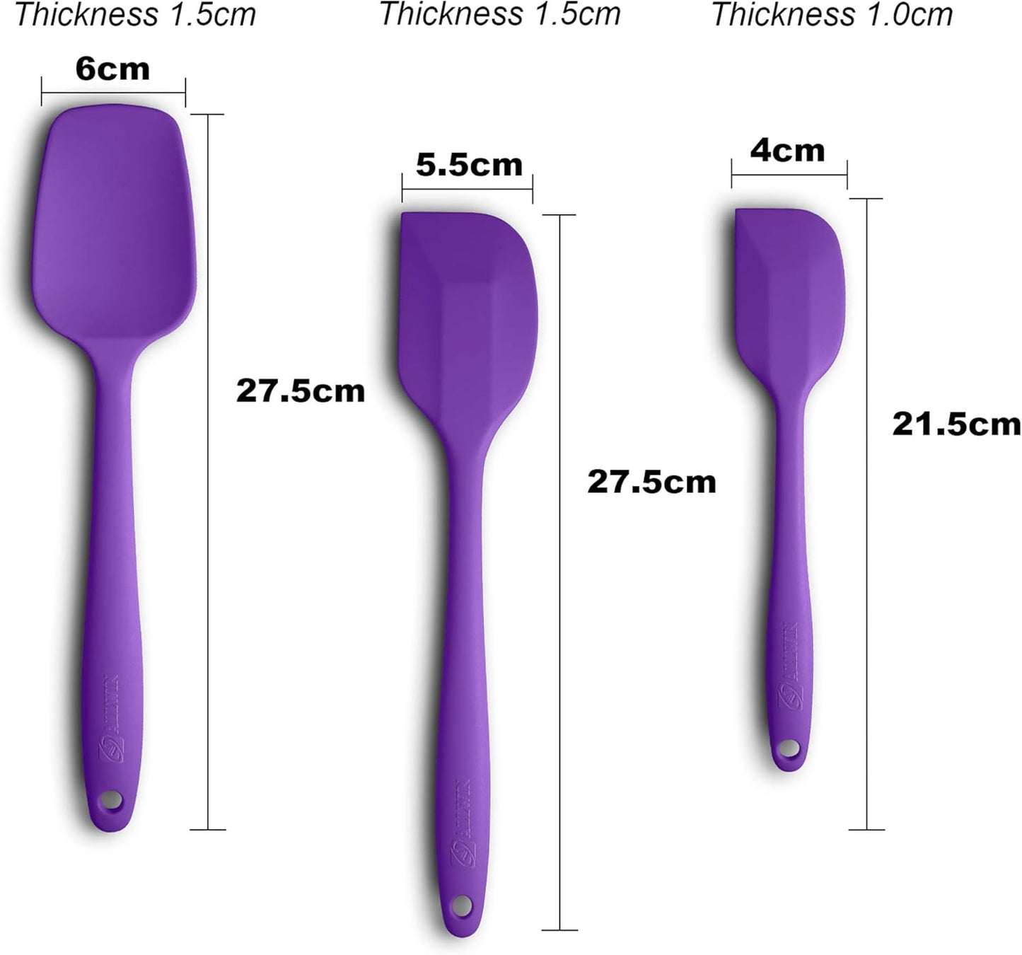 Silicone Spatula 3-piece Set, Ergonomic Handle High Heat-Resistant Spatulas, Non-stick Rubber Spatulas with Stainless Steel Core, Purple