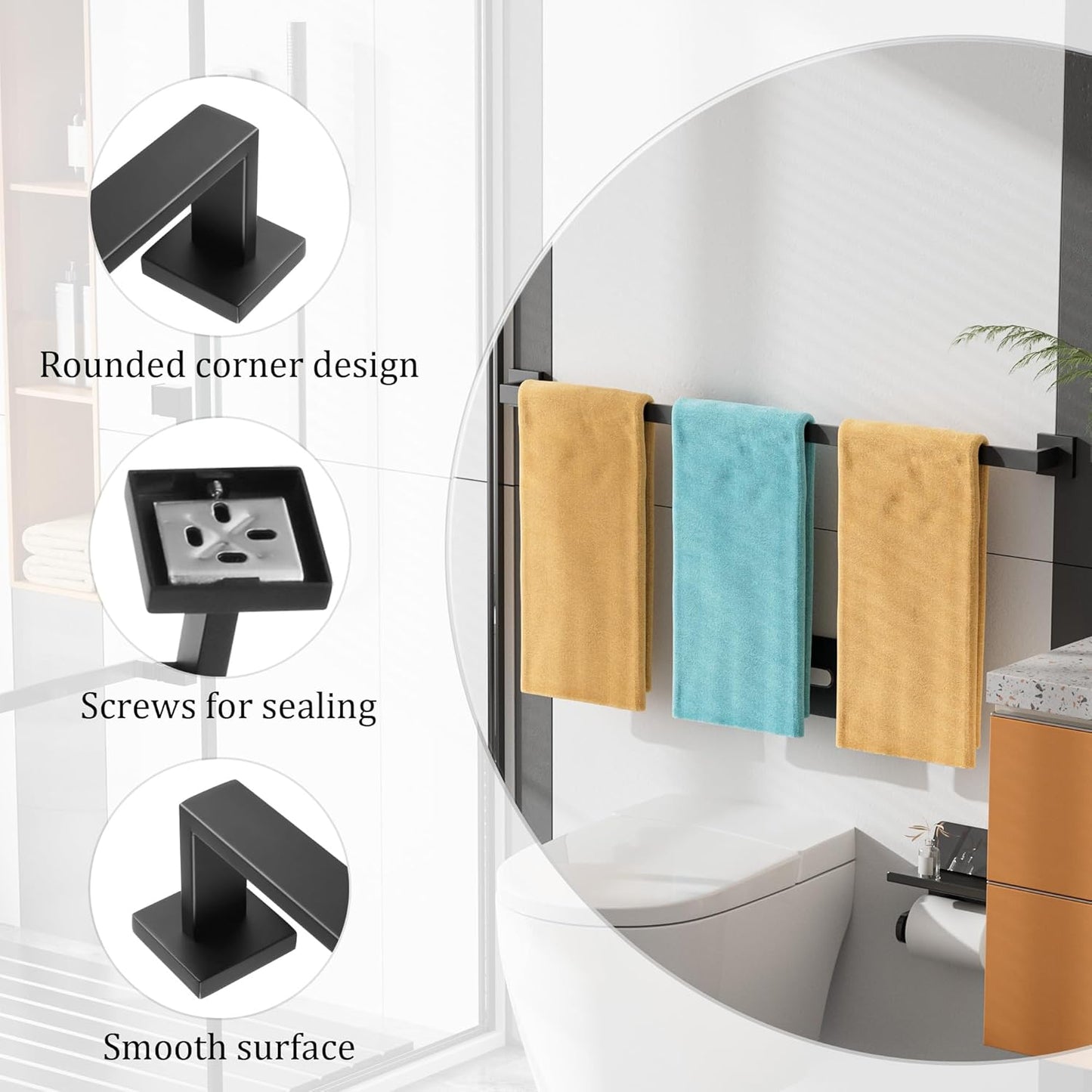 Alise Black Towel Bars,31.5 Inch Towel Holder Towel Racks for Bathroom and Lavatory,SUS304 Stainless Steel Hand Towel Hanger Rail Wall Mount,Useable Length 29.72 Inch Towel Bar, GYT080-B