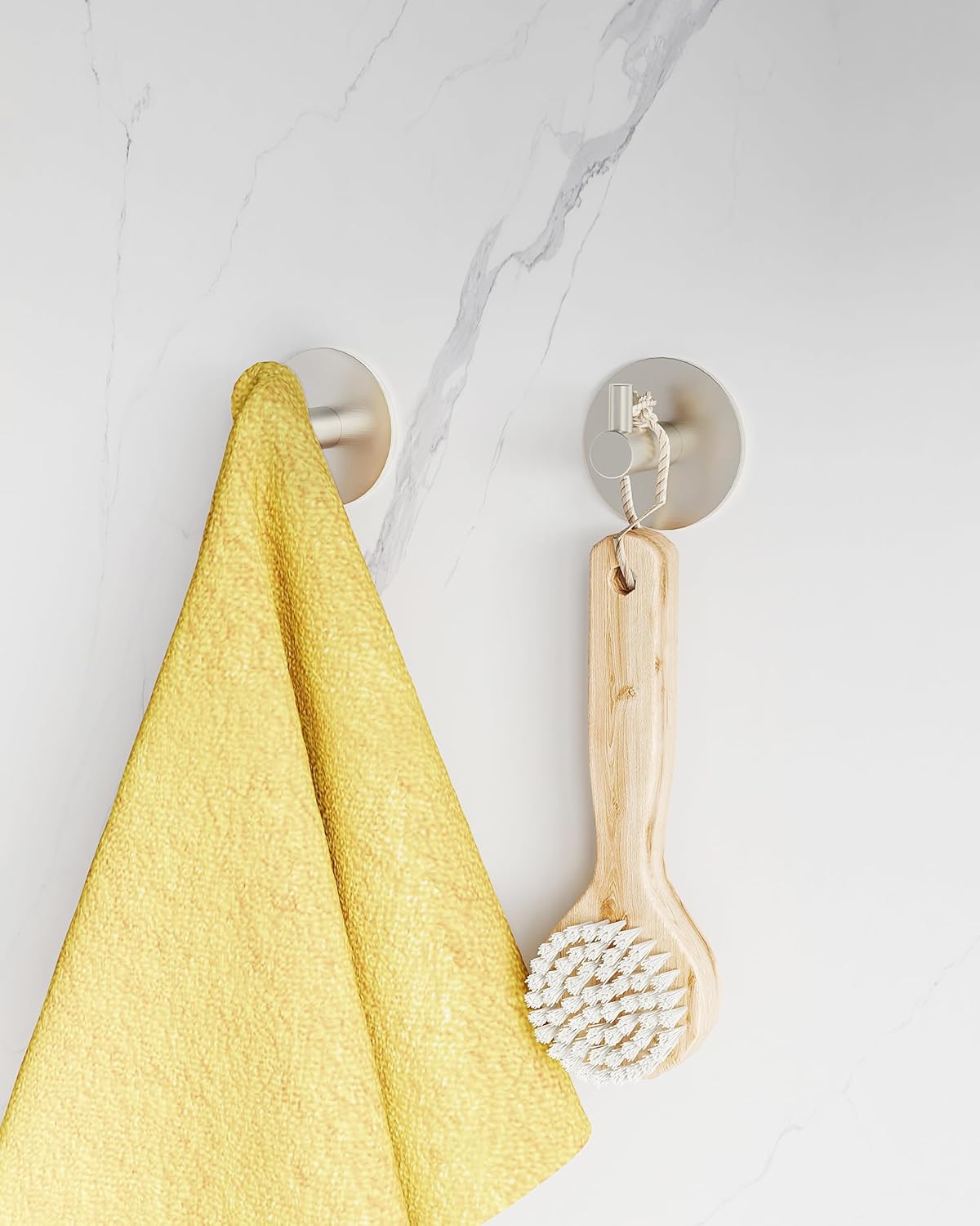 Paper Towel Holder Under Cabinet, Self Adhesive or Wall Mounted SUS304 Stainless Steel Paper Towel Holder for Kitchen, Bathroom(2 Towel Hooks, Silver)