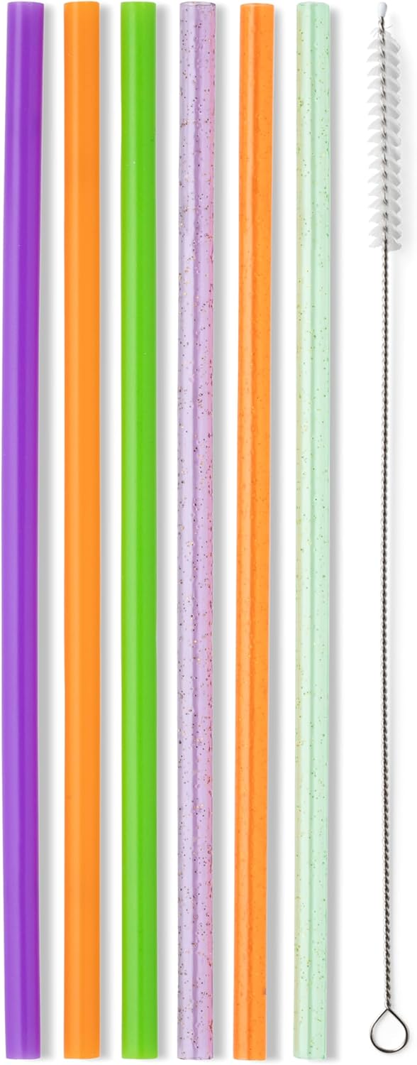 Swig Life Reusable Straws Halloween Glitter Tall Straw Set & Cleaning Brush, Each Straw is 10.25 inch Long (Fits Swig Life 20oz Tumblers, 22oz, and 32oz Tumblers)