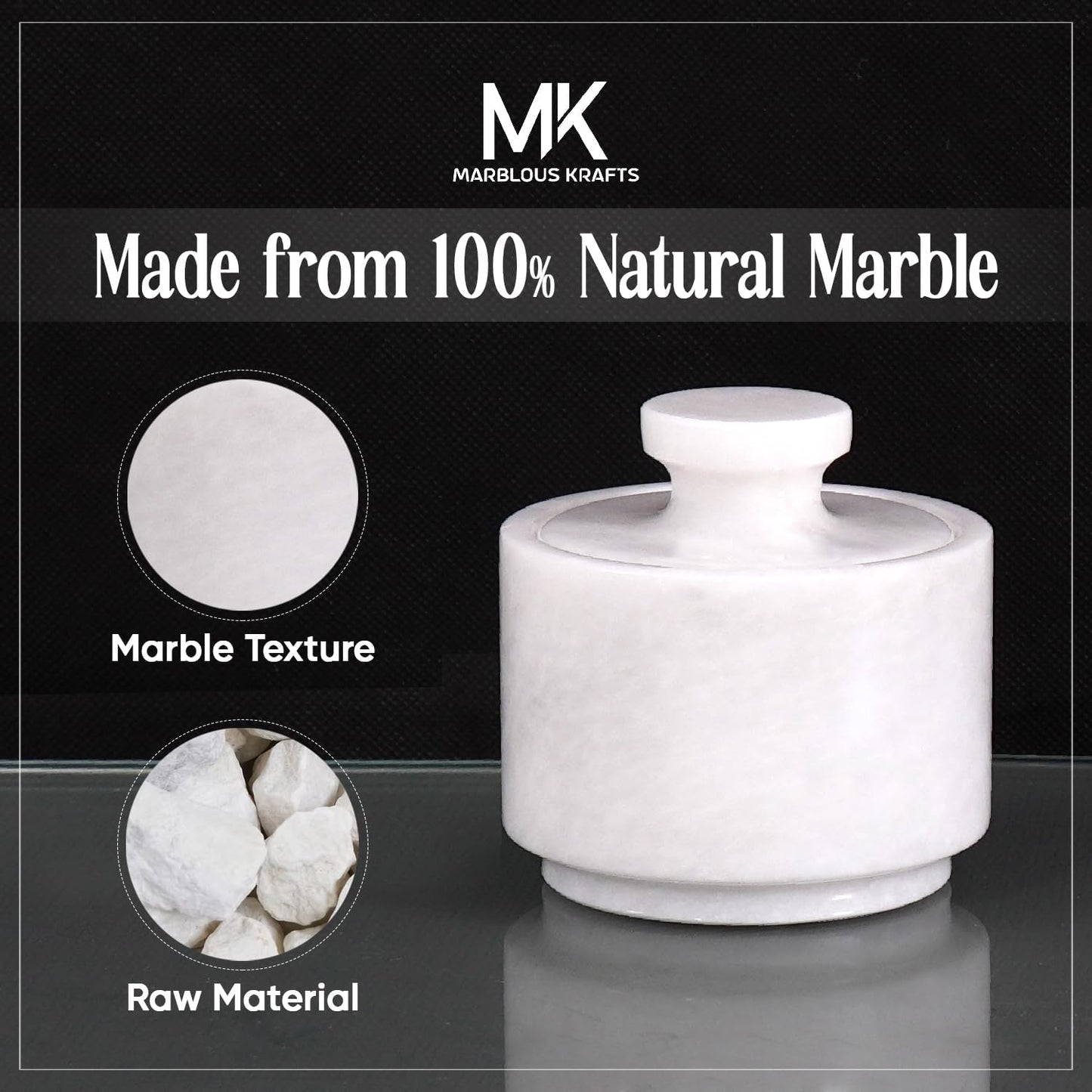 Marble Salt Cellar with Lid 3" White Salt Box, Stone Salt Container & Spice Jars, Stone Salt Holder for Counter, Spice Jar & Salt Jar