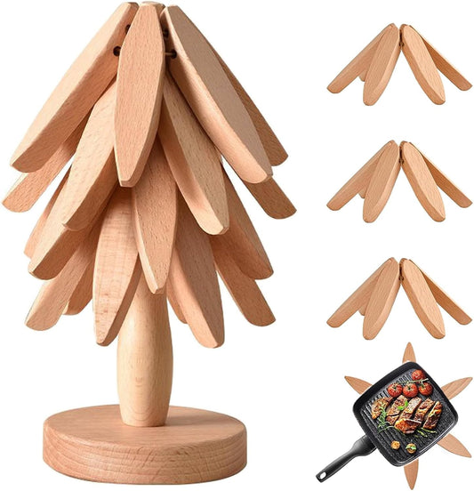 Premium Wooden Trivets Set of 4，Natural Wood Heat Resistant Coasters for Hot Pots, Pans, and Dishes - Eco-Friendly Kitchen Accessories for Dining Table, Countertop, and Stovetop Protection