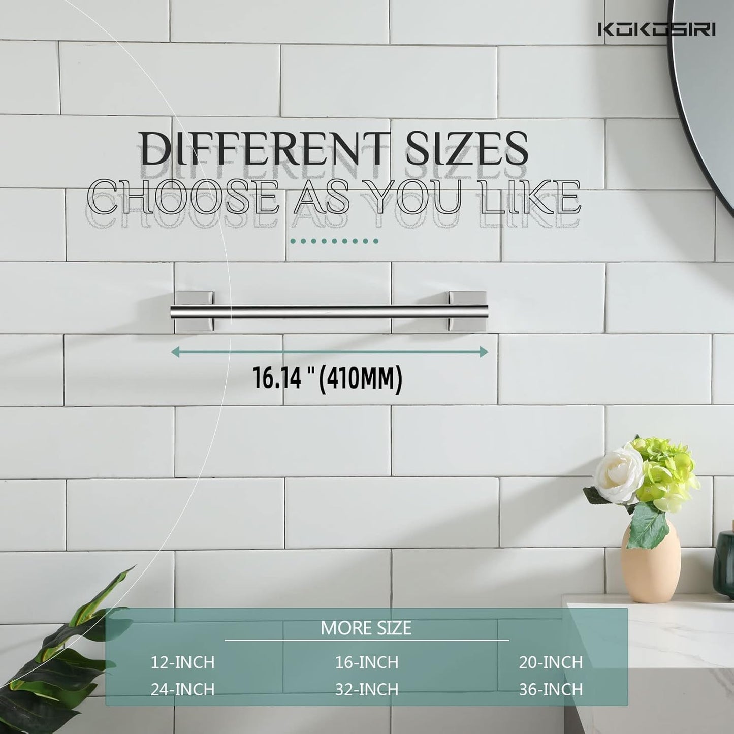 KOKOSIRI Hand Towel Bar 16 Inch Bathroom Towel Holder for Bath Kitchen Toilet Wall Mounted Chrome Stainless Steel B4005CH-L16