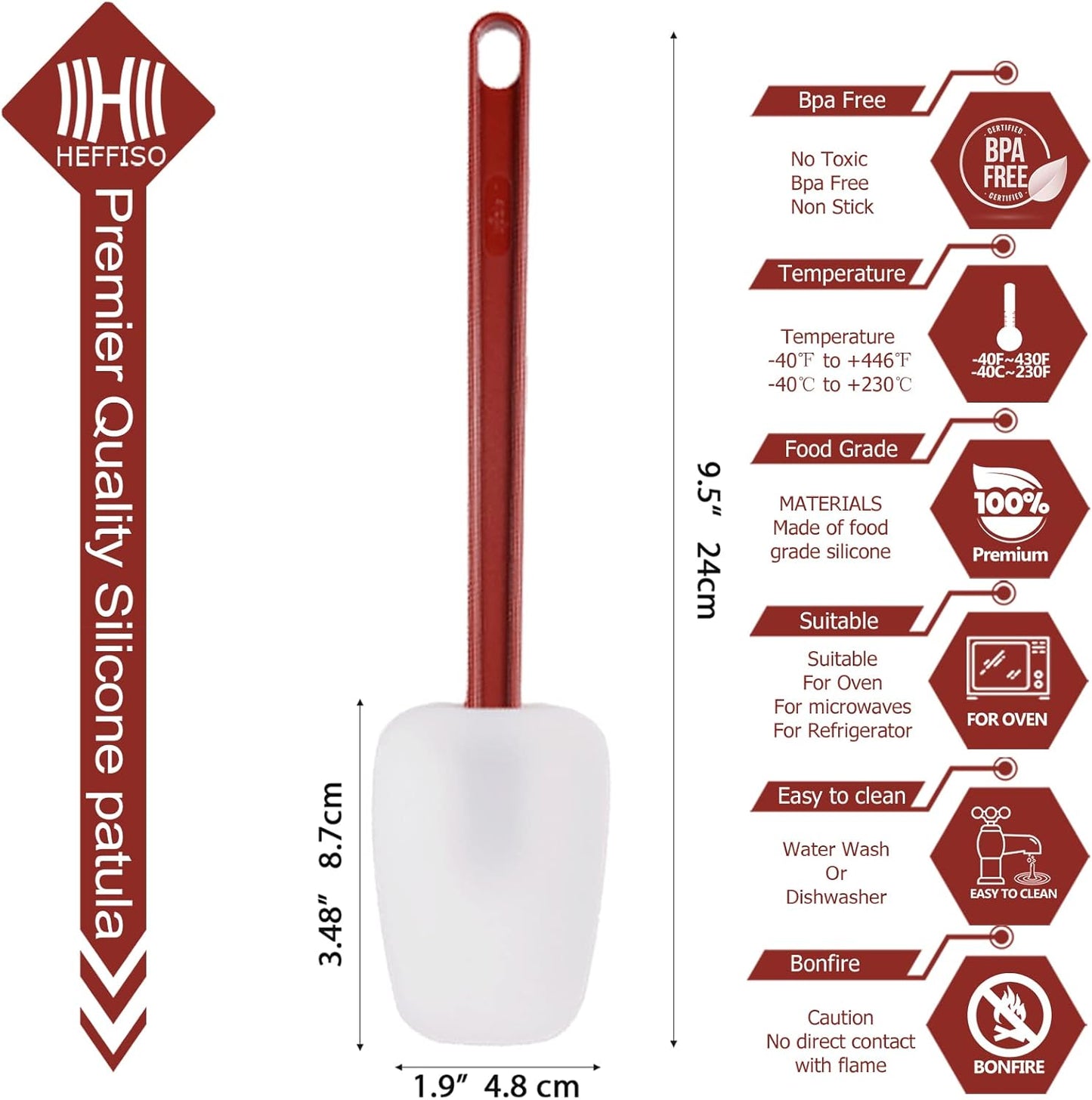 Silicone Rubber Spatula and Spoon Set of 3, High Heat, Commercial Use (3 x 9.5 Inches)