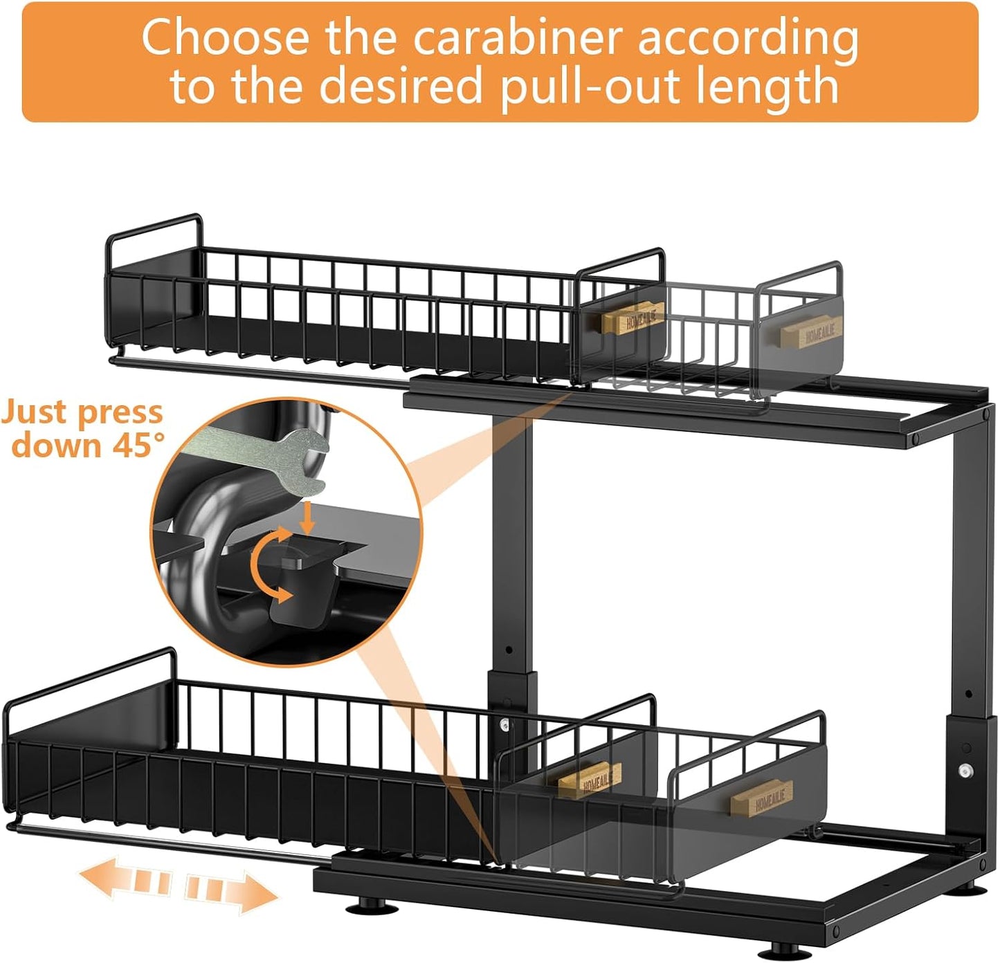 Under Sink Organizer, High Adjustable 2 Tier Under Kitchen Sink Organizer, Multi-Purpose Storage Shelf for Kitchen Bathroom Cabinet, Black