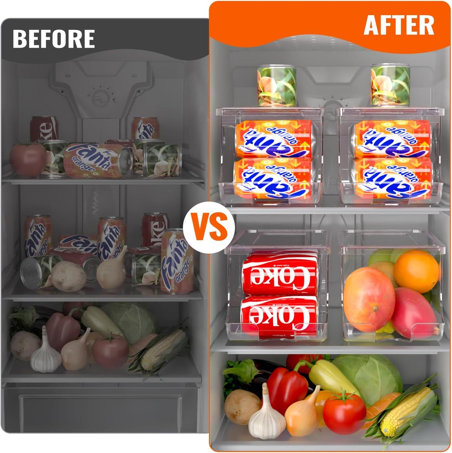Soda Can Organizer for Refrigerator, Stackable Canned Food Pop Cans Container Can Holder Dispenser with Lid for Fridge Rack Freezer, Clear Storage Bins-Holds 12 Cans Each (One)