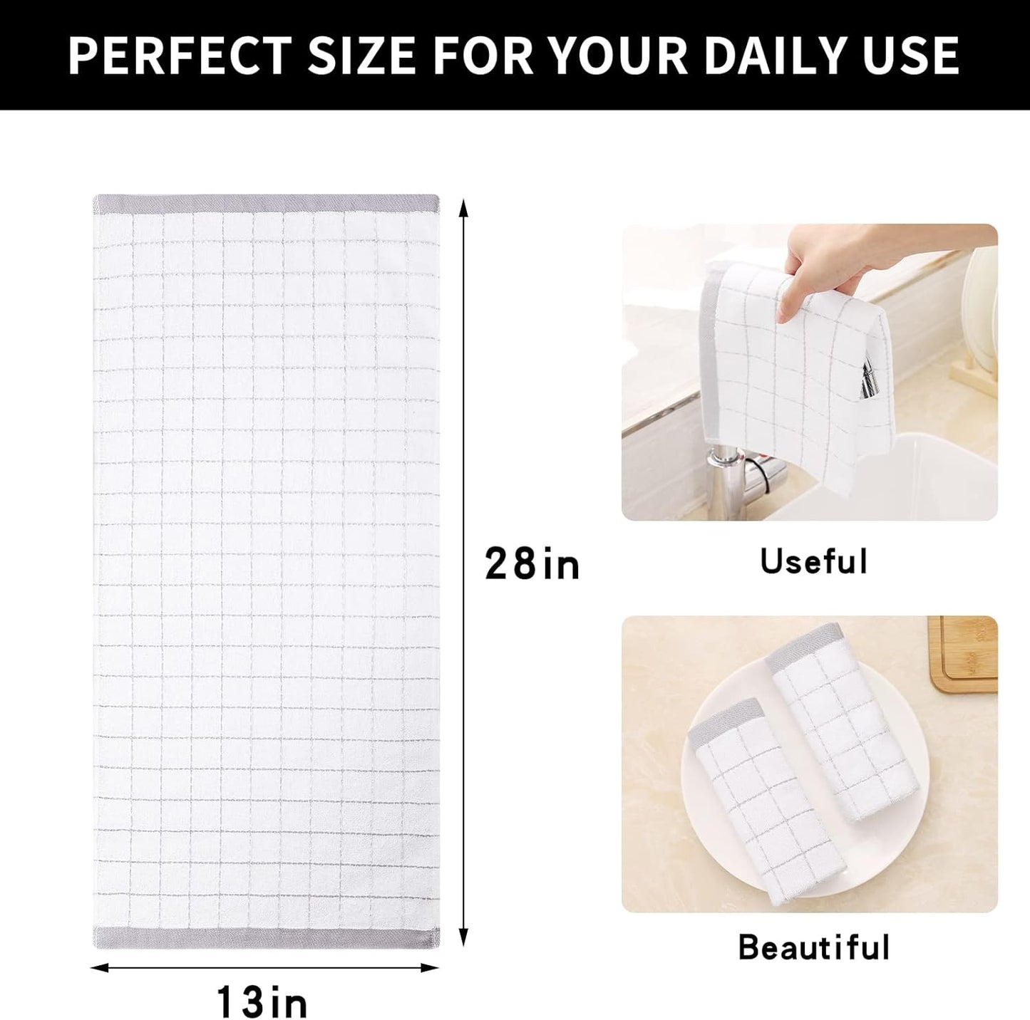 Homaxy 100% Cotton Terry Kitchen Towels(Mixed Color, 13 x 28 Inches), Checkered Designed, Soft and Super Absorbent Dish Towels, 4 Pack