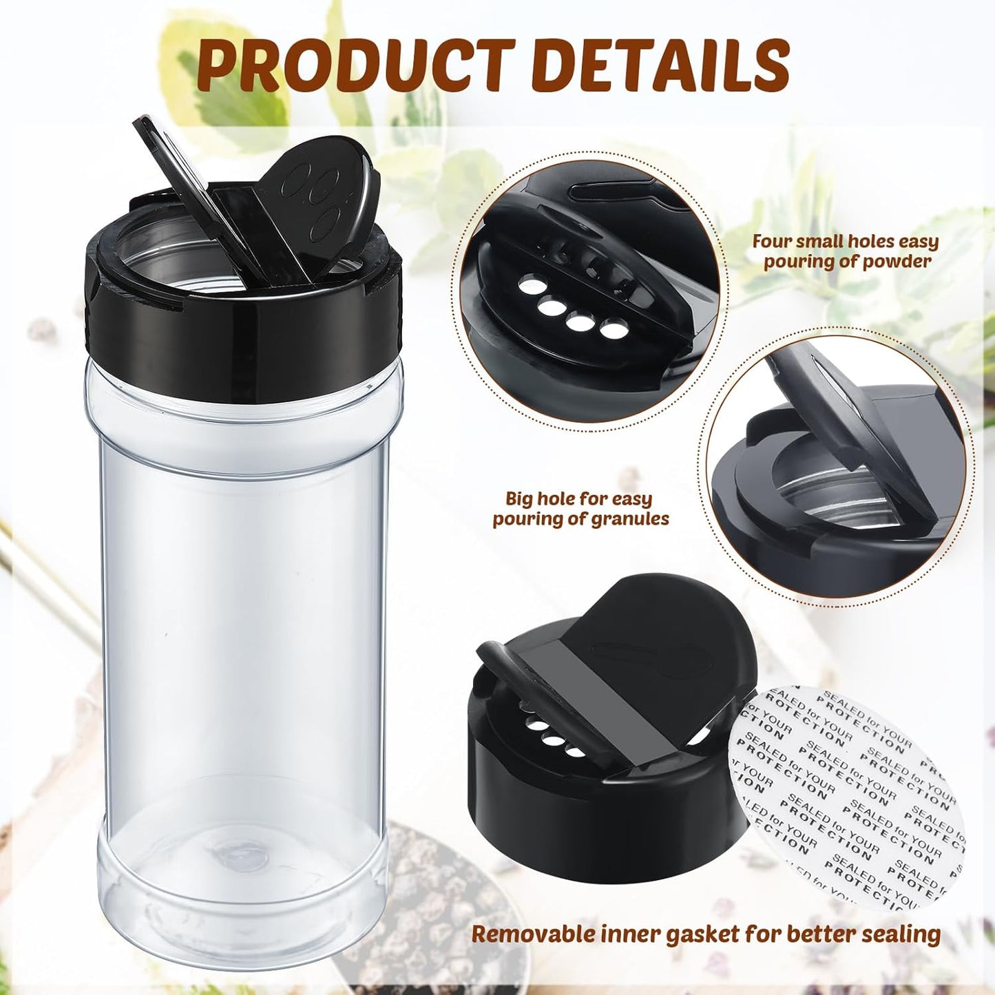 Jadive 36 Pcs 8.5 oz Plastic Spice Jars with Shaker Lids Clear Spice Bottles Plastic Seasoning Containers Empty Shaker for Kitchen Storing Herbs Seasoning Powders Pepper Dry Goods