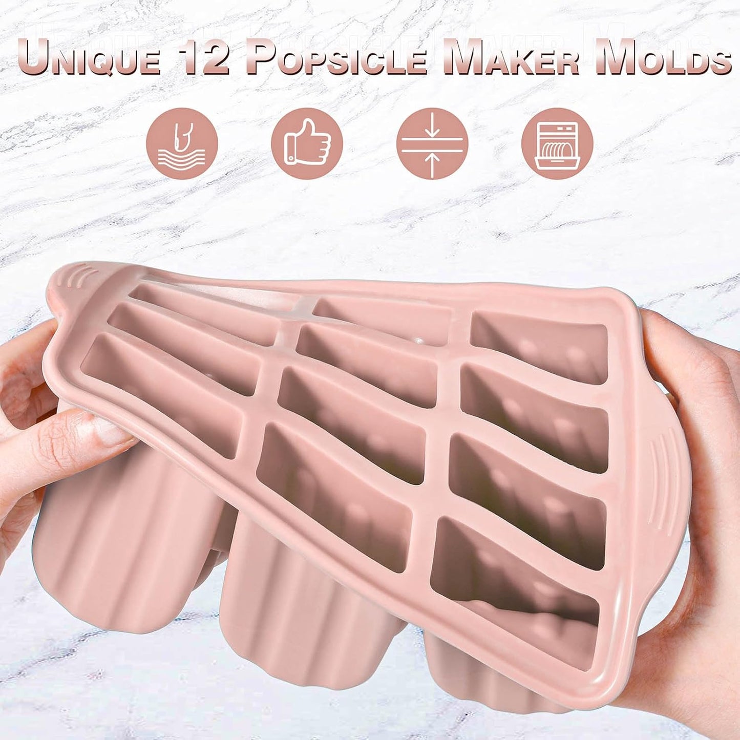 Silicone Popsicles Molds,Ice Pop Cream Mold Set Homemade Toddler Popsicle Maker For Kids Para Paletas De Helado Kulfi BPA Free, with 50 Sticks, 50 Bags,50 wire Ties (Pink)